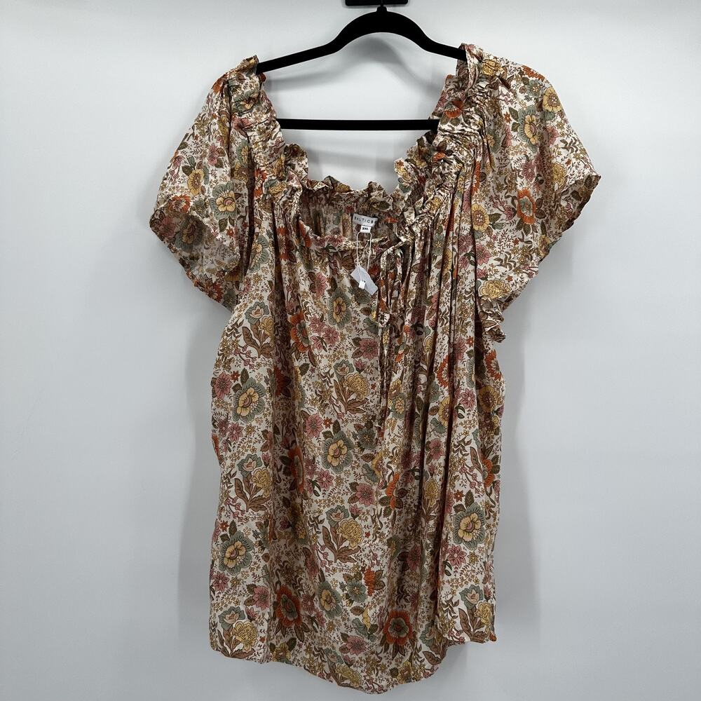 Baltic Born Top Womens 3XL Floral Boho Ruffle Peasant‎ Tunic Lightweight Rayon